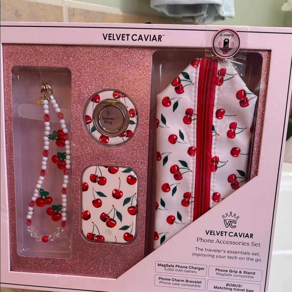 Velvet Caviar Cherry Phone Accessories Set - Red, White, Green